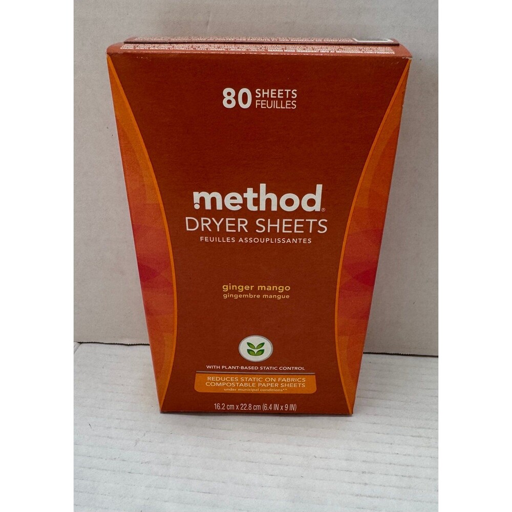 Method Dryer Sheets Ginger Mango Scent 80 Count Plant-Based Static Control
